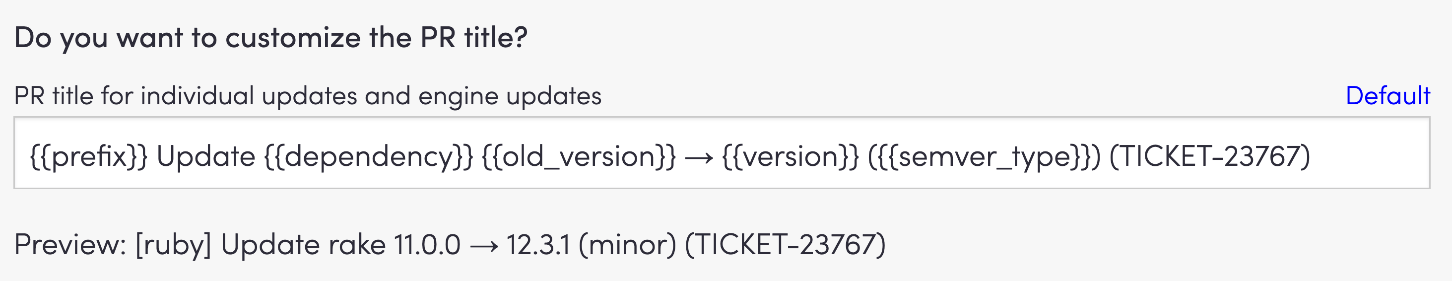 Depfu Redmine Ticket PR Title